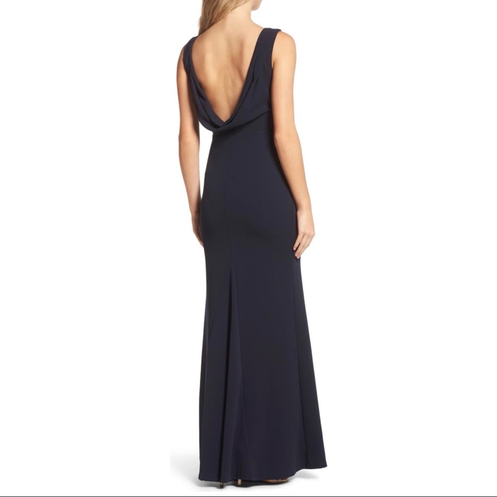 Lulus Drape Back Trumpet Gown - Navy